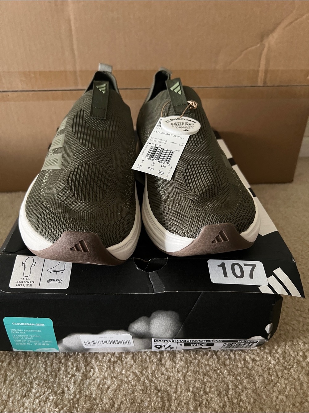 adidas Men's Olive Slip-On Knit Athletic Sneakers with White Midsole